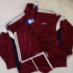 Mens L pants XXL jacket Adidas maroon velour track suit